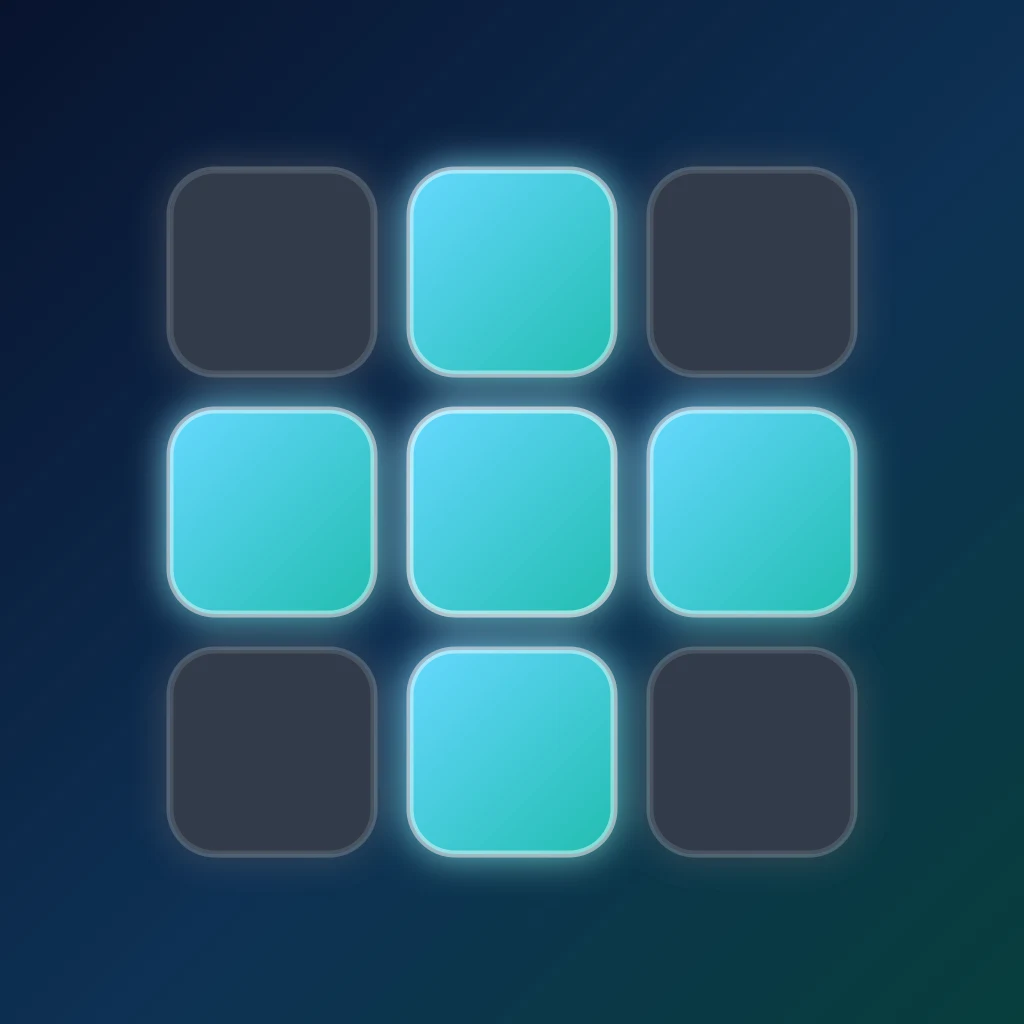 The Square Game app icon with a glowing cross pattern on a three-by-three grid